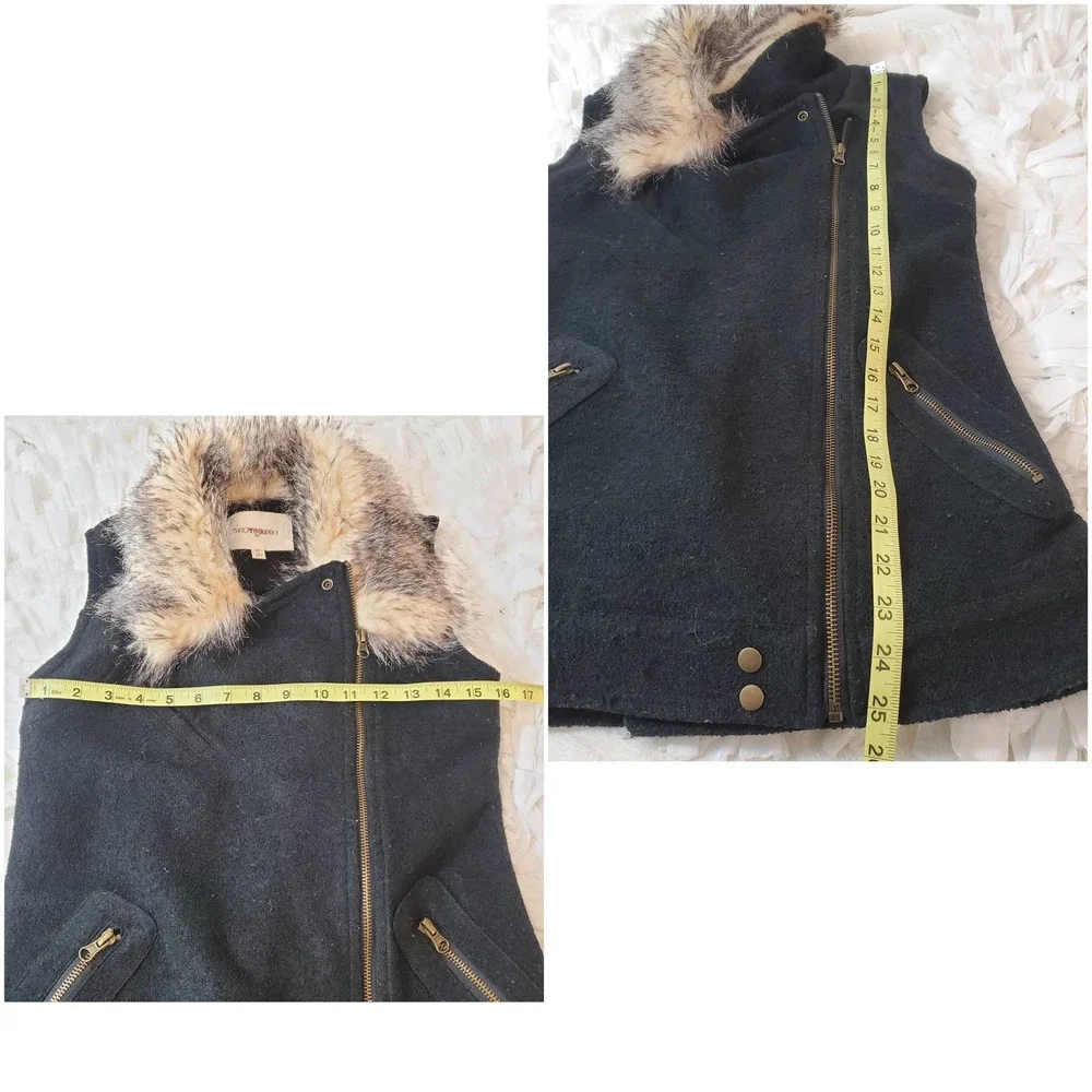 THREAD & SUPPLY | ASYMETRICAL WOOL BLEND SWEATER VEST AZTEC FAUX FUR WOMEN'S XS